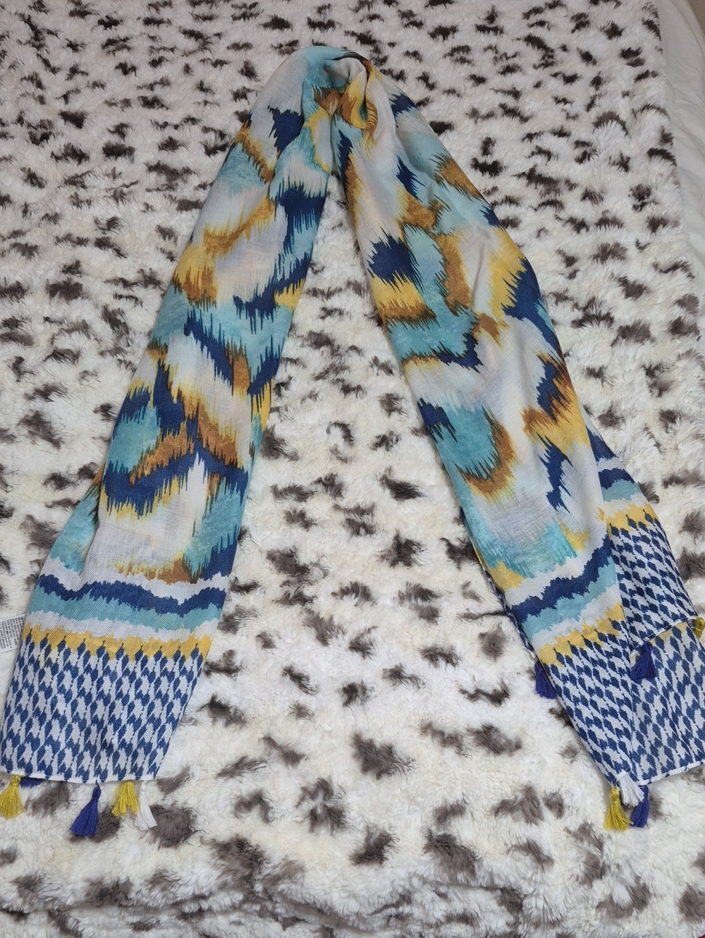 Chico's- Blue & Yellow Patterned Women's Scarf - Lightweight Fashion Accessory